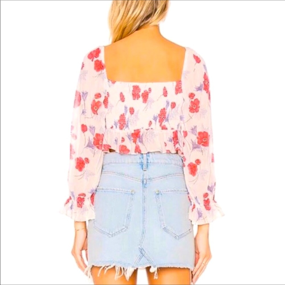 Revolve Front Tie Ruffle Cropped Blouse - Picture 2 of 6